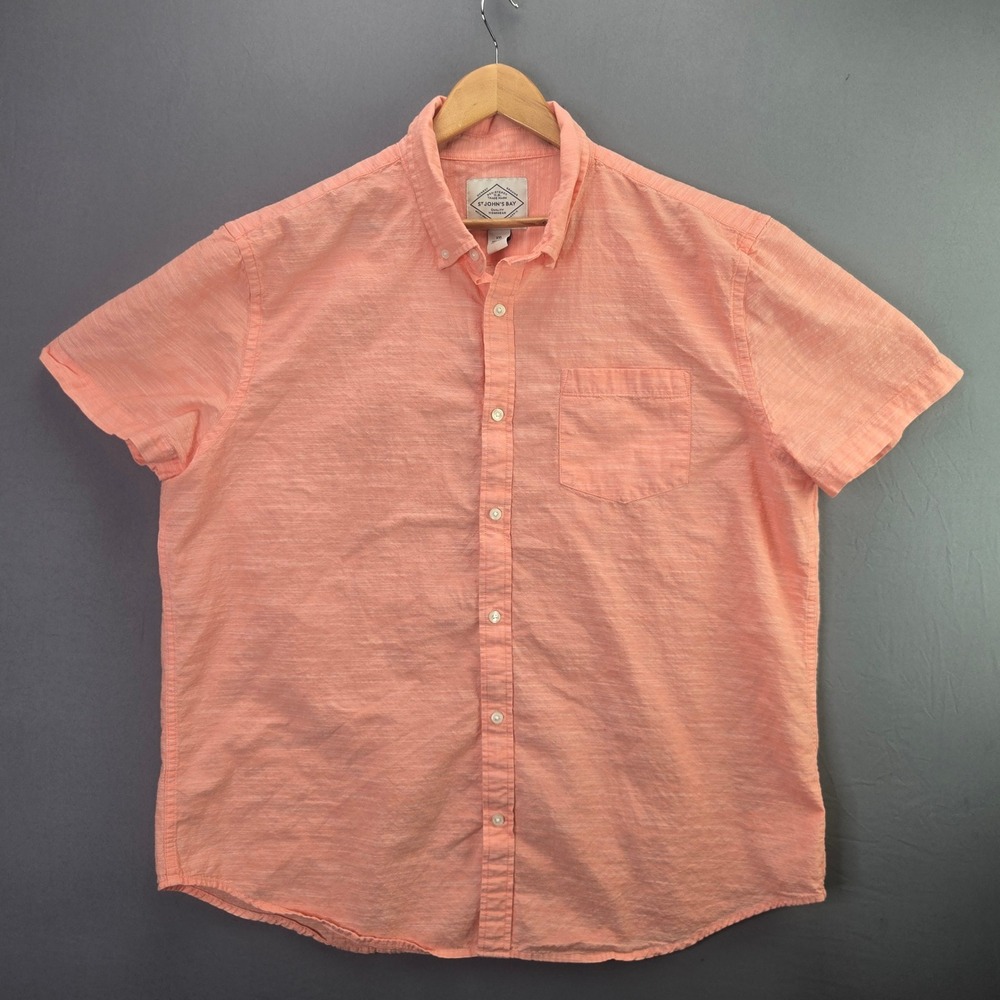 St. John's Bay Shirt XXL Coral Peach Slub Cotton Short Sleeve Button Up Pocket